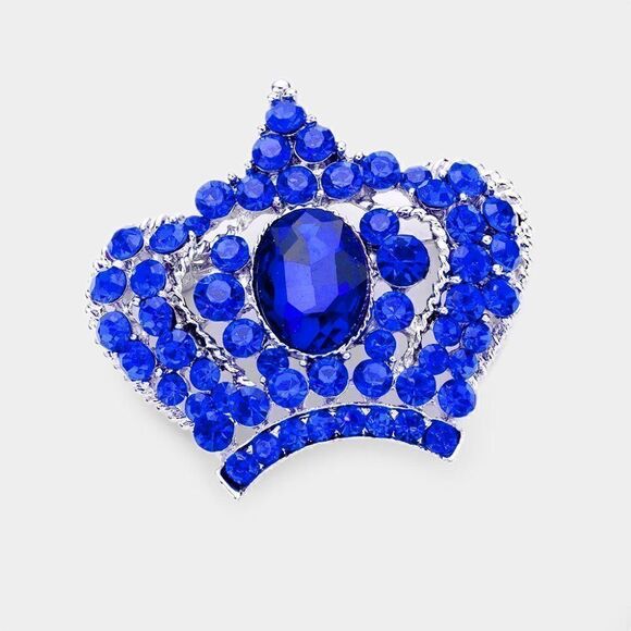 Crown Pave Blue Crystal Pin Brooch - Picture 3 of 5